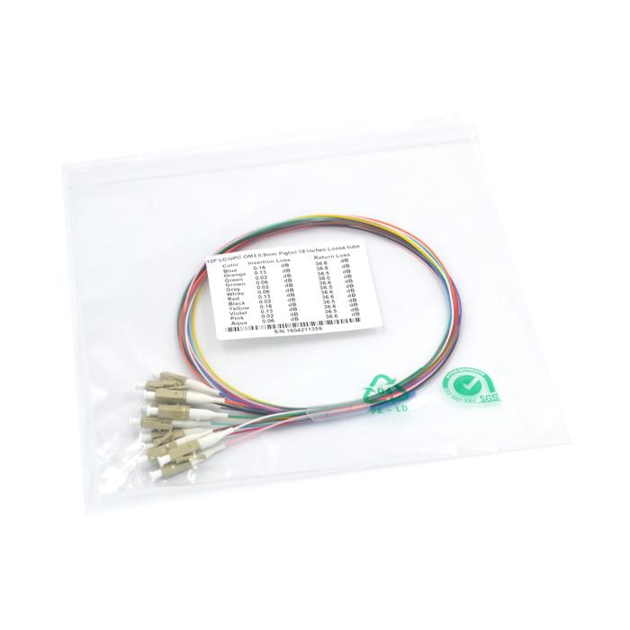 12Core LC/UPC 10Gb OM3 50/125 Multi-Colored Fiber Optic Pigtails